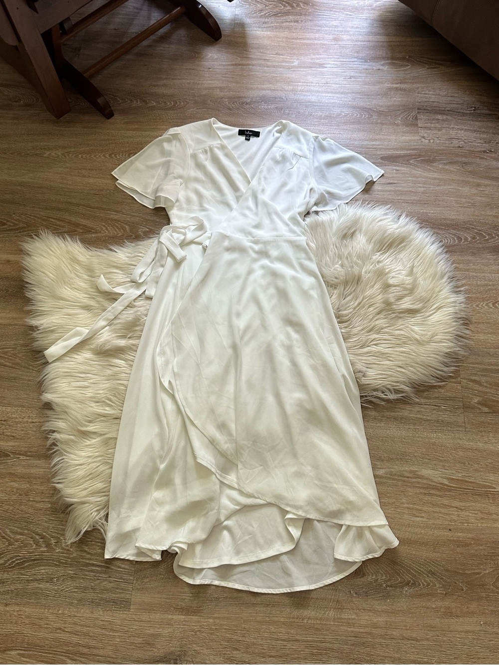 LULU’S Rise To The Occasion White Midi Wrap Dress - Picture 4 of 6